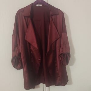 Zeagoo Deep Red Women's Blazer with Rolled Sleeves